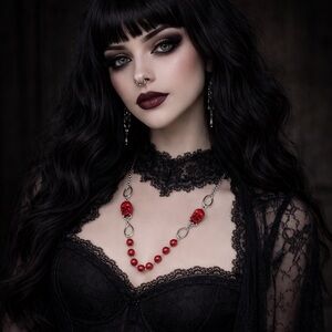 Red Howlite Skull Bead Necklace | Stainless Steel | Gothic Statement | 32”